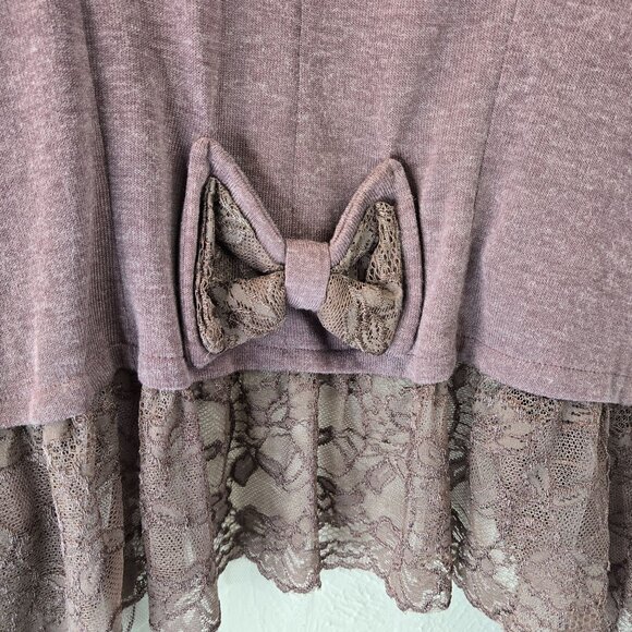 Fairycore Ruffle Cardigan M Purple Lace Bow Rhinestone Y2K Whimsigoth Sweater - Picture 12 of 13